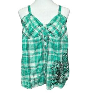 Harley Davidson Plaid Button-Up Tank Top
